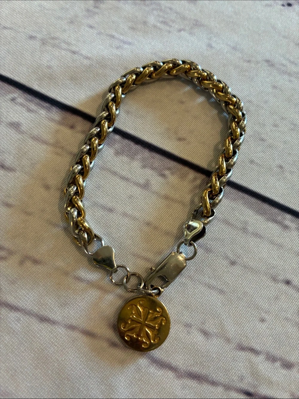 🎉NEW LISTING!🎉Rustic Cuff Gold/Silver Link Bracelet with Gold Charm